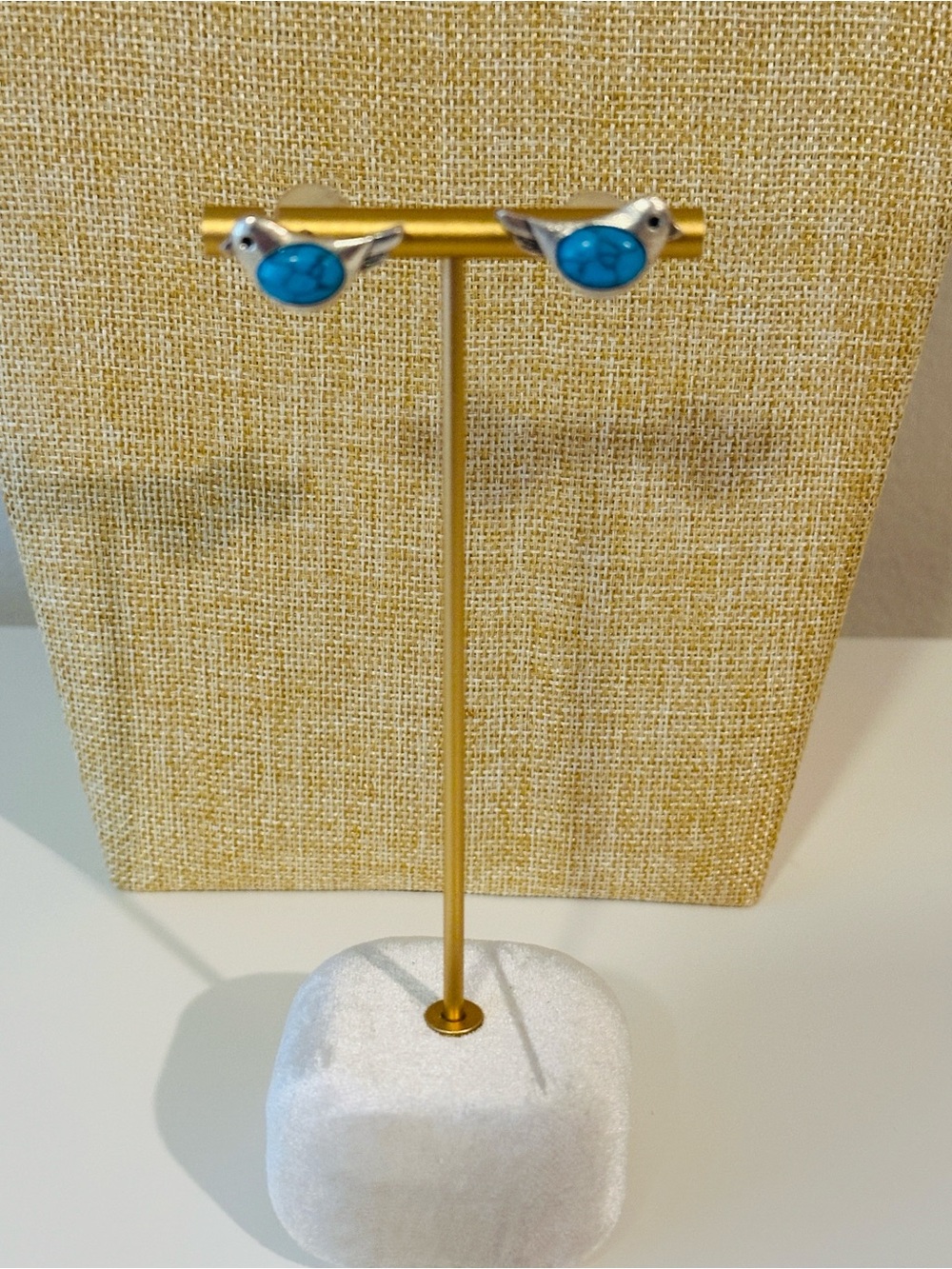 Fashion Jewelry Silver Bird Stud Earrings with Turquoise Blue Accents
